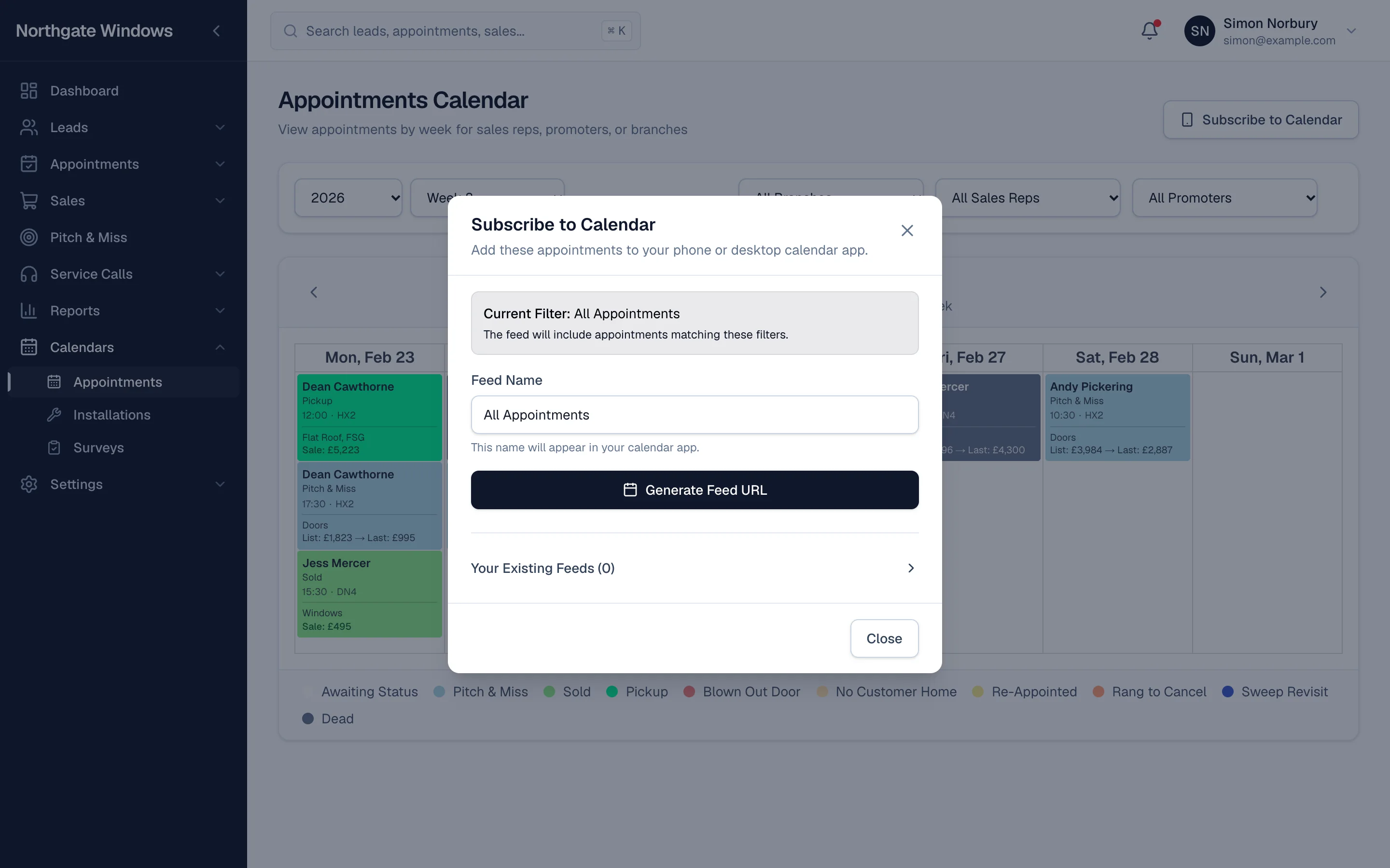 Subscribing to the appointments calendar