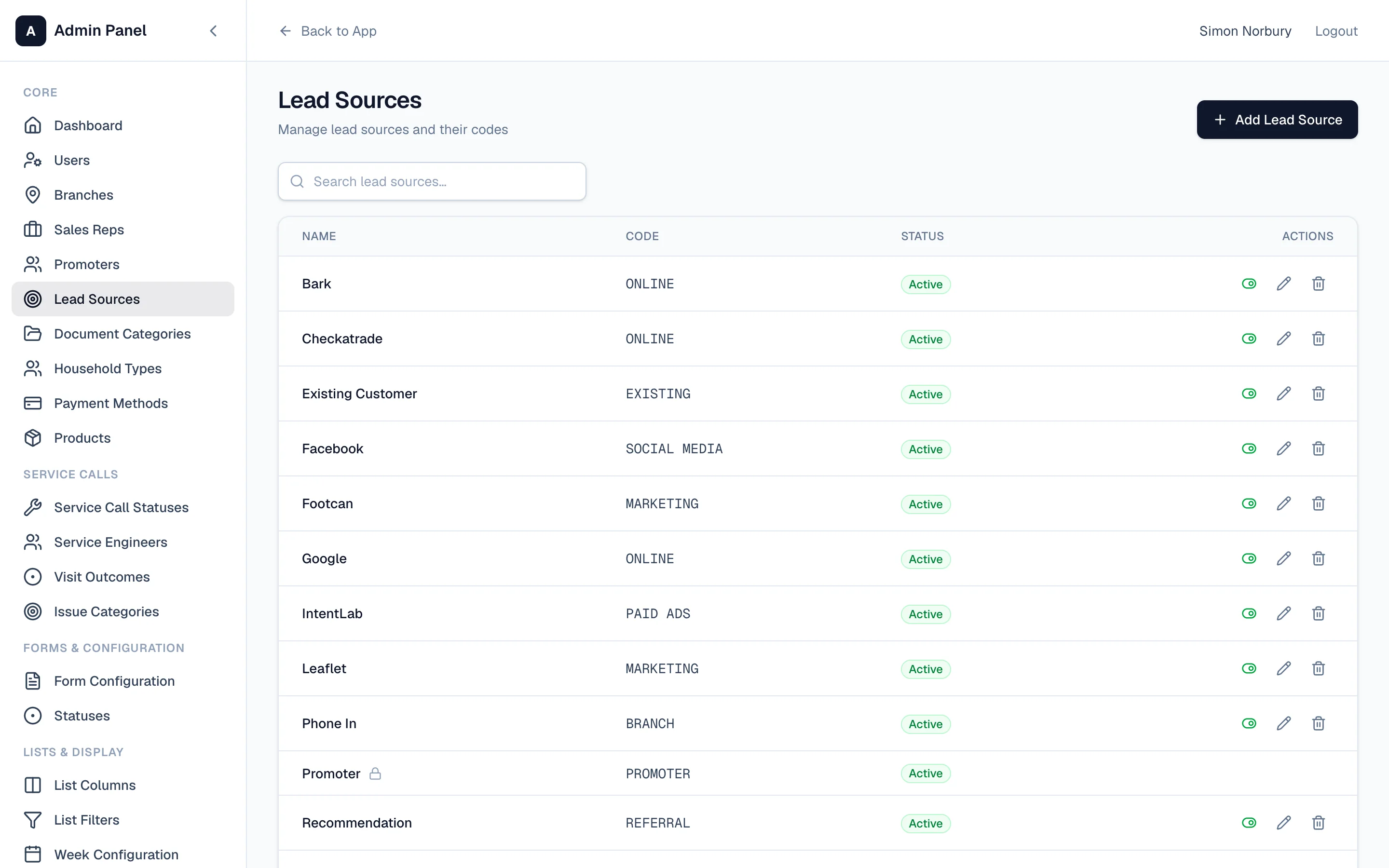 Managing lead sources