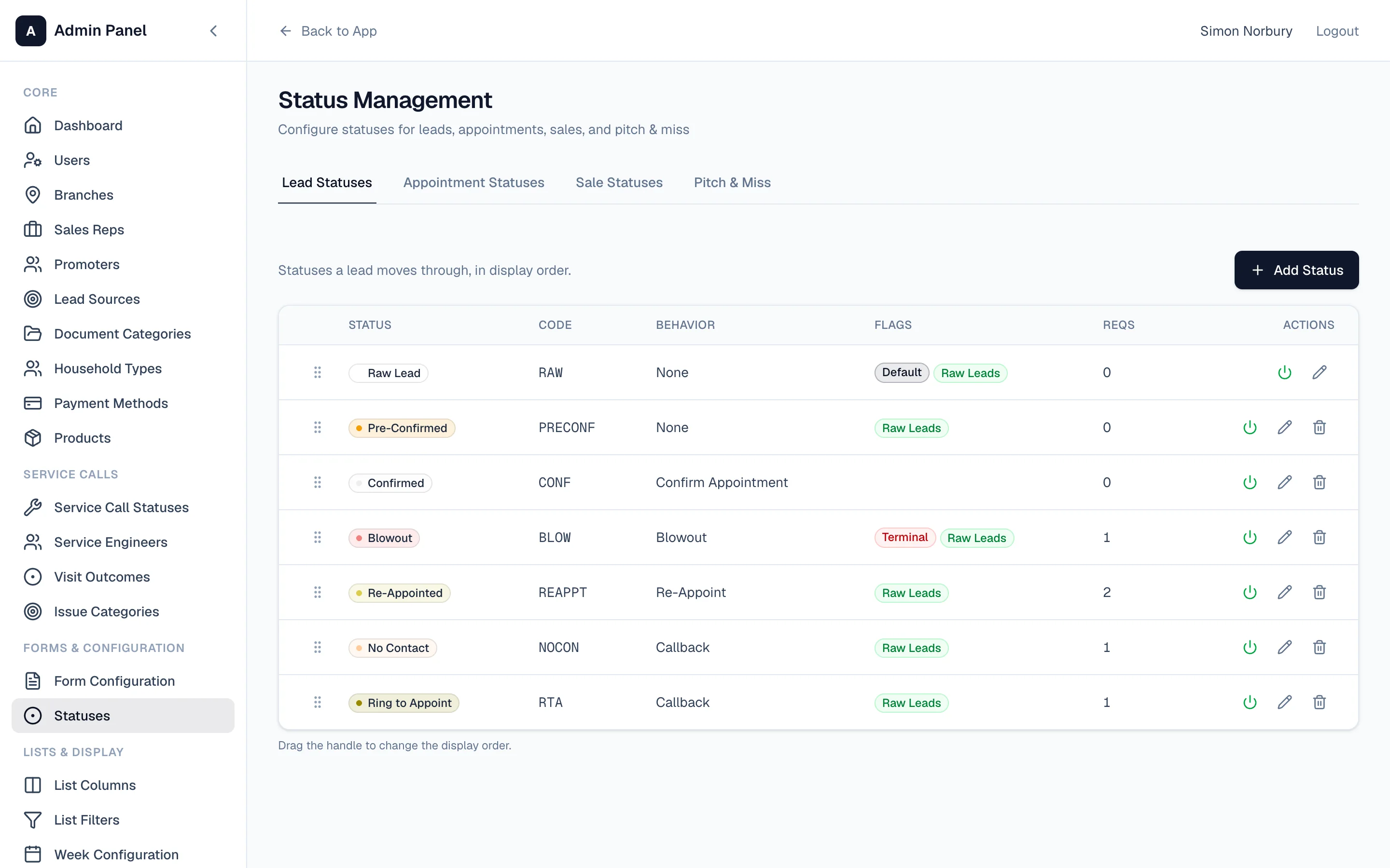 Managing statuses
